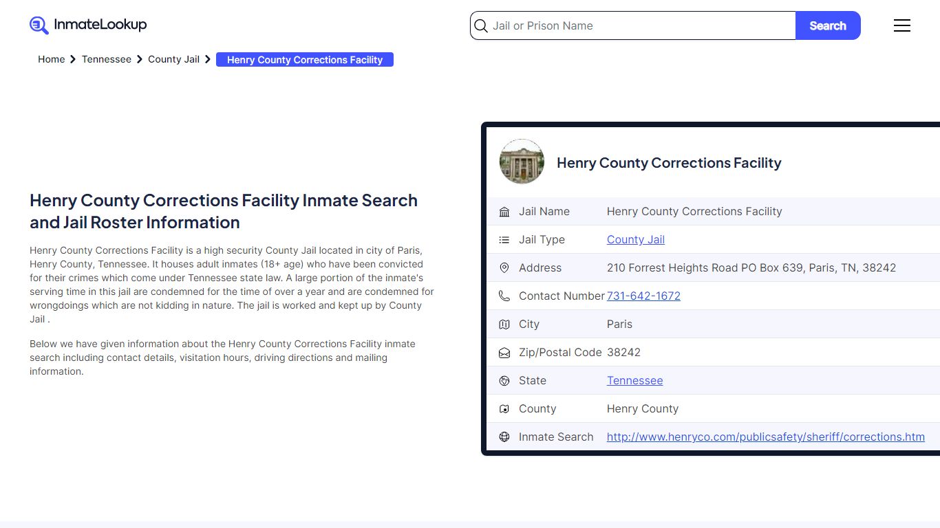 Henry County Corrections Facility Inmate Search - Paris Tennessee ...